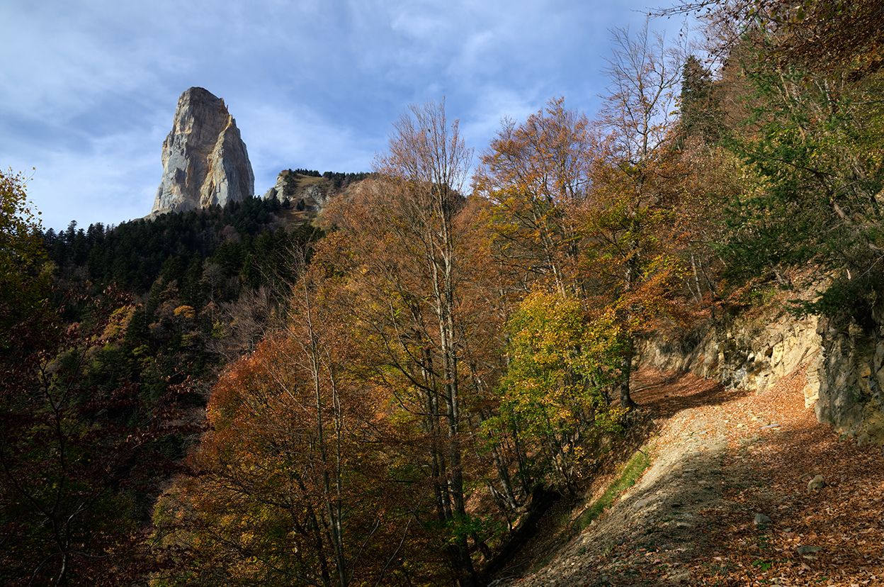 ©Raphaël Charuel - Le Mont Aiguille se cache dans les couleurs d'automne.